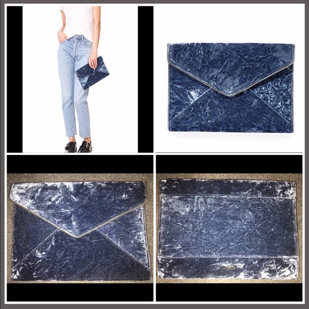 Rebecca Minkoff Leo Clutch Crushed Blue Velvet NWT